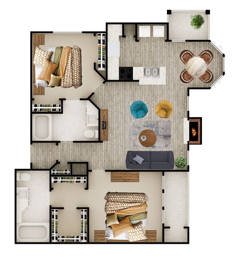 Floor plan for 2 beds, 2 baths, 1184 sqft